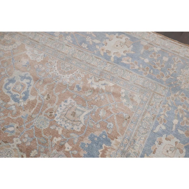 Antique Zabihi Collection Brown Soft Blue Persian Tabriz Rug - 10' x 12'2" For Sale - Image 11 of 12