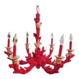 Custom Painted Bright Red Gold Faux Coral Coastal Regency 6 Light Coral Chandelier For Sale