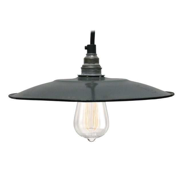 French Grey Enamel Pendant Light, 1950s For Sale