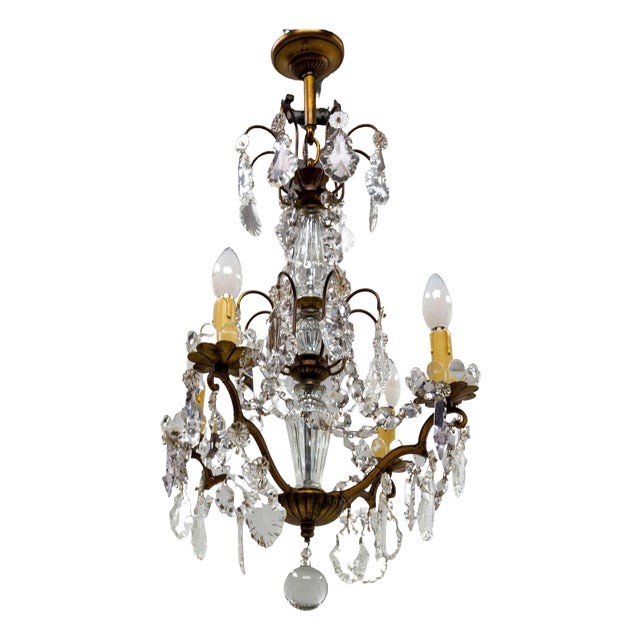 Chandelier with Crystal Drops, France, 1960s For Sale