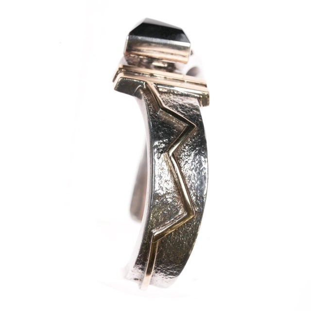 6.25" Nusie Henry Belon Navajo 14k/sterling post modernist cuff bracelet For Sale - Image 4 of 10
