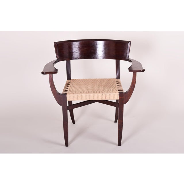 Brown Czech Art Deco Oak Armchair by Oskar Poříska, 1930s For Sale - Image 8 of 8