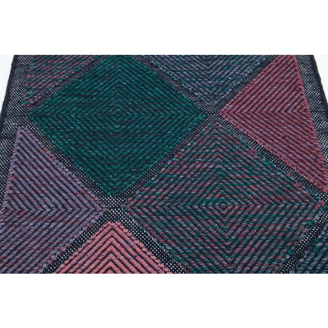 2010s Modern Swedish Style Scatter Wool Rug Green and Pink Geometric Pattern For Sale - Image 5 of 7