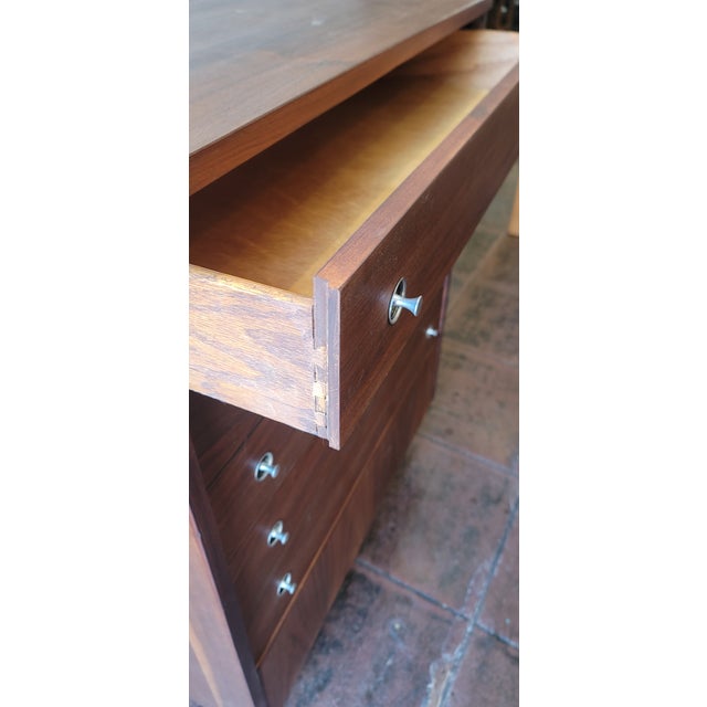 Mid-Century Modern Mid-Century Walnut Tall 4 Drawer Dresser Chest Stanley Company For Sale - Image 3 of 9