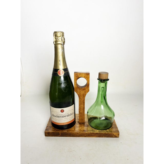 Rustic Olive Wood Oil/Vinegar Bottle Holder, France, 1950, Set of 3 For Sale - Image 3 of 14