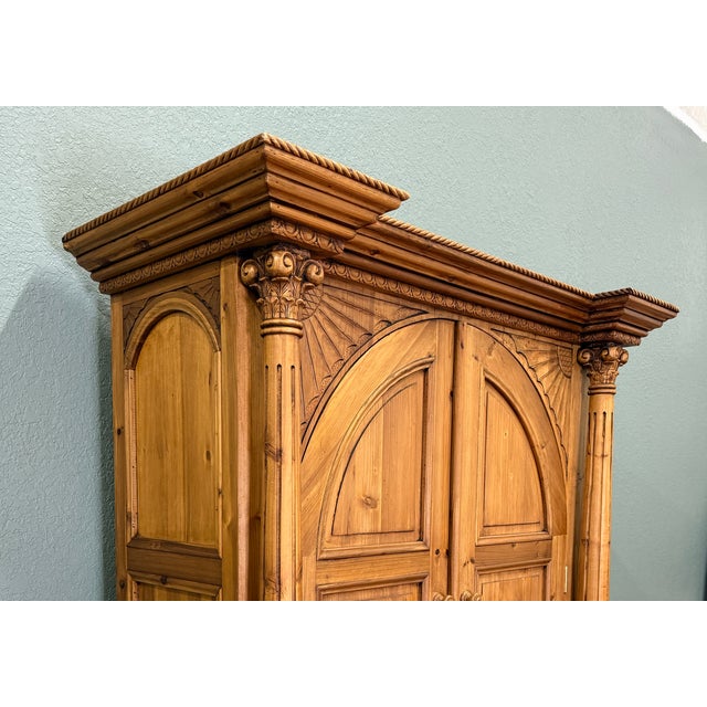 Vintage English Large Pine Cupboard Cabinet Corinthian Capitals Fluted Columns For Sale - Image 12 of 16