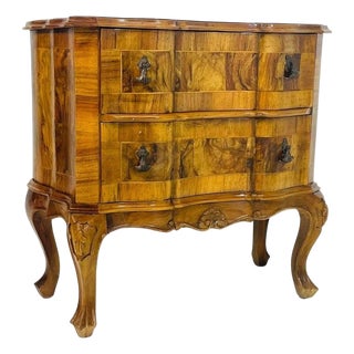 Italian Vintage Walnut Bombe Chest With Sculpted Legs For Sale