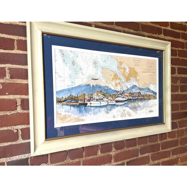Impressionist Sitka Harbor by Kay McCarty Framed Alaska Watercolor Print on Chart For Sale - Image 3 of 11
