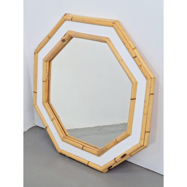 Boho Chic Vintage Octagonal Wall Mirror in Bamboo, Italy, 1960s For Sale - Image 3 of 6