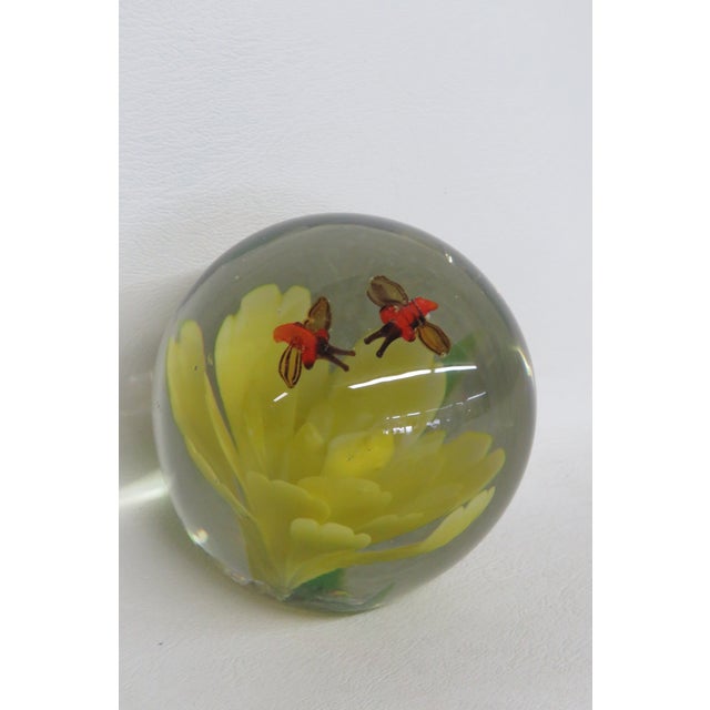 Silvestri Handcrafted Art Glass Paperweight Orange Bugs on a Yellow Flower 4516b For Sale - Image 10 of 12