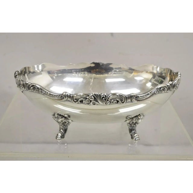 Vintage Wallace 214 Victorian Style Silver Plated Oval Footed Fruit Bowl For Sale - Image 9 of 11