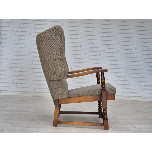 1960s Scandinavian High-Back Armchair in Wool & Oak Wood, 1960s For Sale - Image 5 of 18