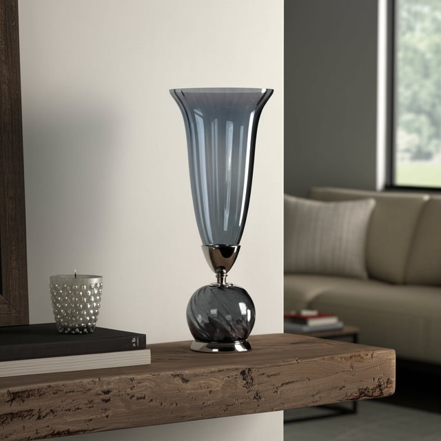 Ayers Smoked Glass Trumpet Vase Short For Sale - Image 9 of 10