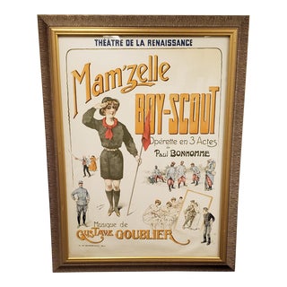 Signed Original H. Gray Framed Mam'Zelle Boy-Scout Opera Poster 1915 Theatre De La Renaissance For Sale