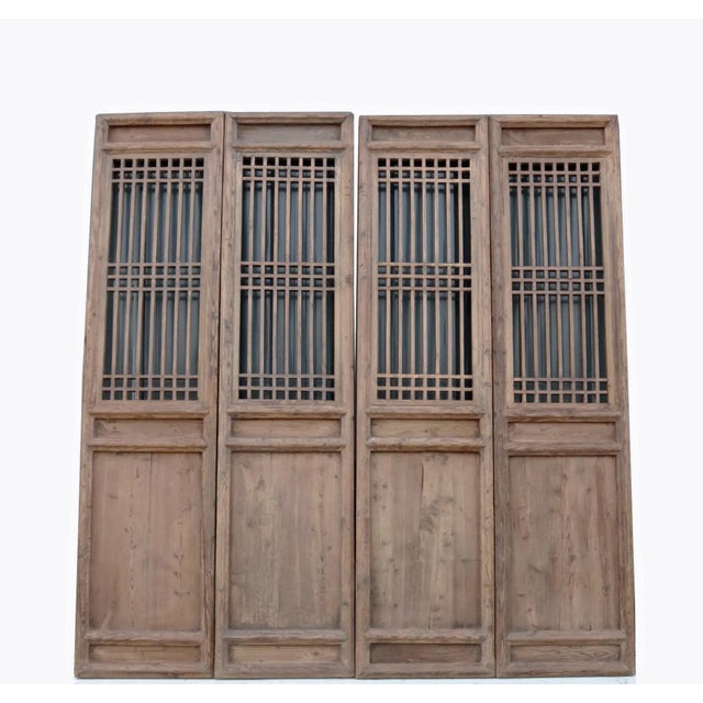 Wood Late 19 Century Antique Chinese Lattice Screen Door - a Set of 4 Screen Panel For Sale - Image 7 of 7