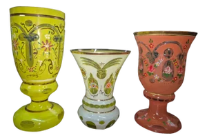 Bohemian Enamelled Glass Goblets and Vases, Late 19th - Early 20th Century, Set of 15