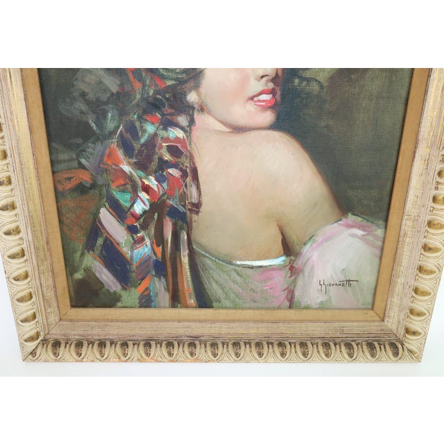 Mid-Century Modern Giordano Giovanetti Italian Portrait Painting of an Exotic Woman, 1950's For Sale - Image 3 of 11