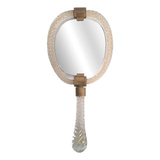 Torchon Murano Glass Hand Mirror from Barovier & Toso Production, 1950s For Sale