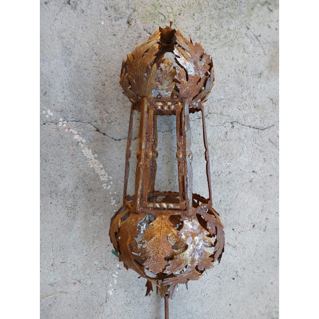 Chateau Lantern Antique lantern complete with Art Nouveau-style chain, entirely hand-wrought iron. Rich in details and...