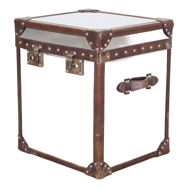 Timothy Oulton Steel and Leather London Steamer Hat Trunk For Sale