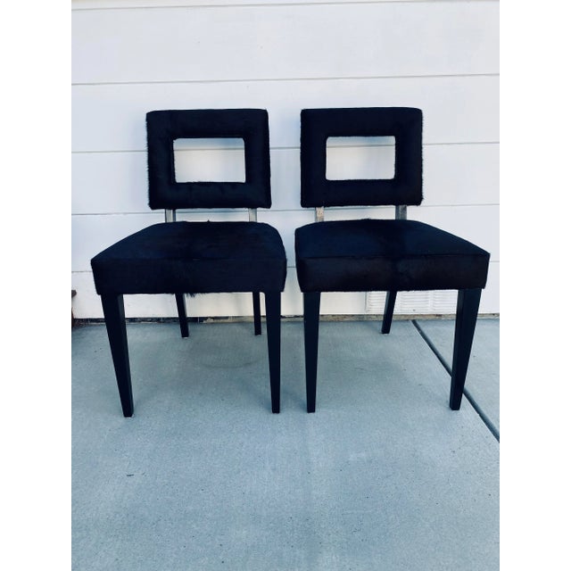Mid-Century Modern Mid-Century Modern Black Hair-On -Hide Cut Out Back Chairs - a Pair For Sale - Image 3 of 12
