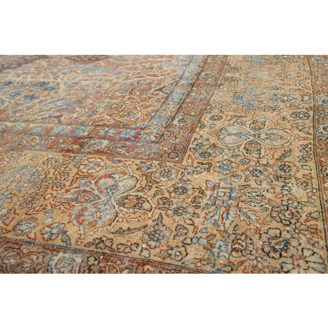 Persian 1910s Antique Kerman Persian Wool Rug With Multicolor Rosette Motif For Sale - Image 3 of 9