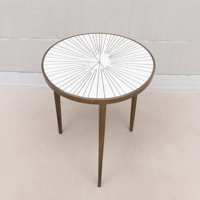 Side Table in White Shagreen and Mother of Pearl With Bronze Patina Brass by R&y Augousti For Sale - Image 10 of 10