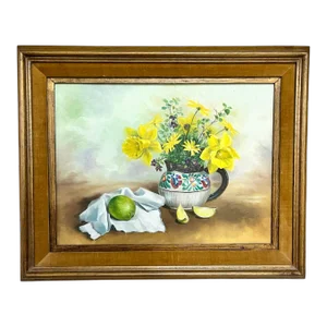 1980s Still Life With Flowers Oil Painting