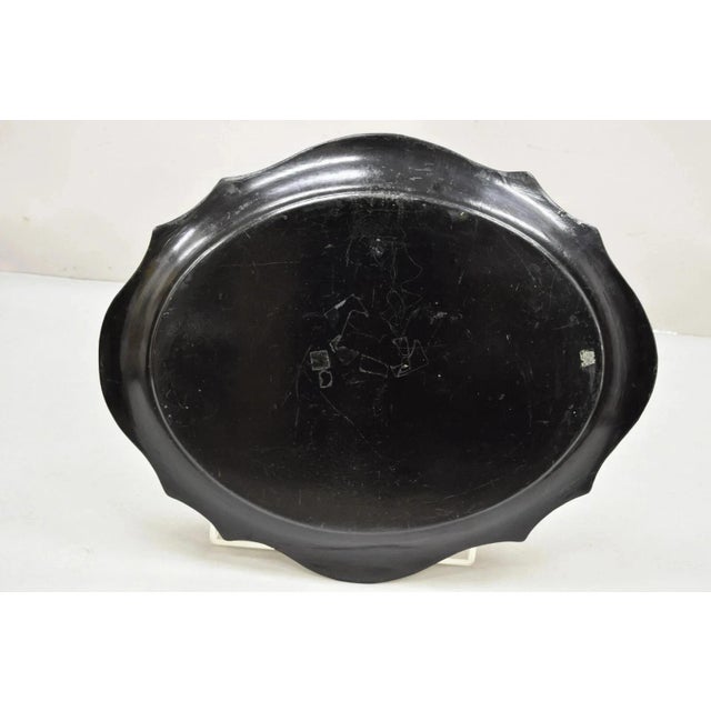 Antique French Papier Mache Tole Hand Painted Fruit Still Life and Bird Tray For Sale - Image 9 of 12