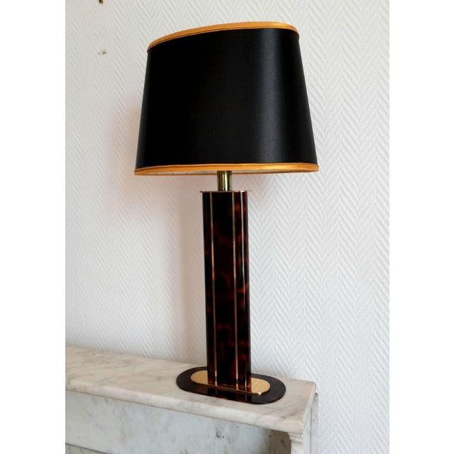 Hollywood Regency Hollywood Regency Black and Gold Tortoiseshell Lamp, 1980s For Sale - Image 3 of 13