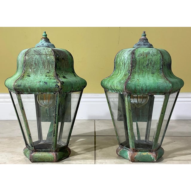 Pair of Vintage Wall Hanging Brass Lantern For Sale - Image 9 of 12
