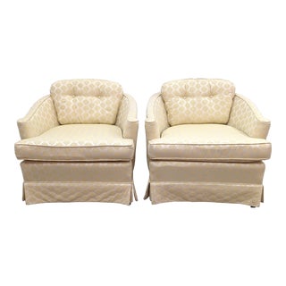 Late 20th Century Hollywood Regency Brocade Barrel Club Chair by Ethan Allen - Set of 2 For Sale