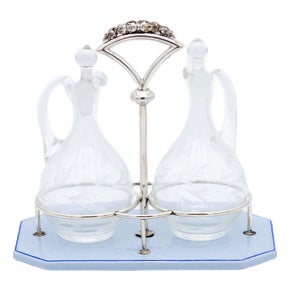 Cruet with Porcelain Base and Silver Structure For Sale