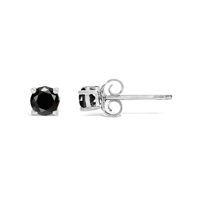 Contemporary .925 Sterling Silver 1/4 Cttw Black Diamond Solitaire Stud Earrings For Sale - Image 3 of 6
