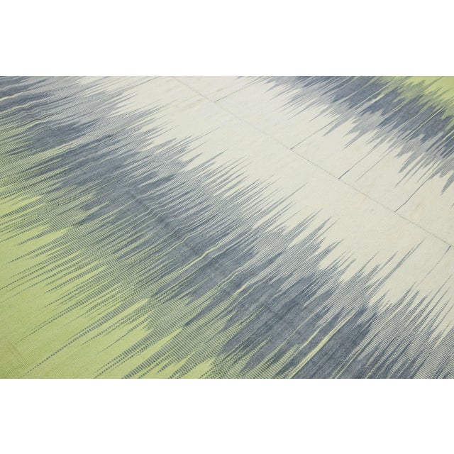 Textile Modern Kilim Green and Gray Abstract Handmade Oversize Wool Rug For Sale - Image 7 of 11