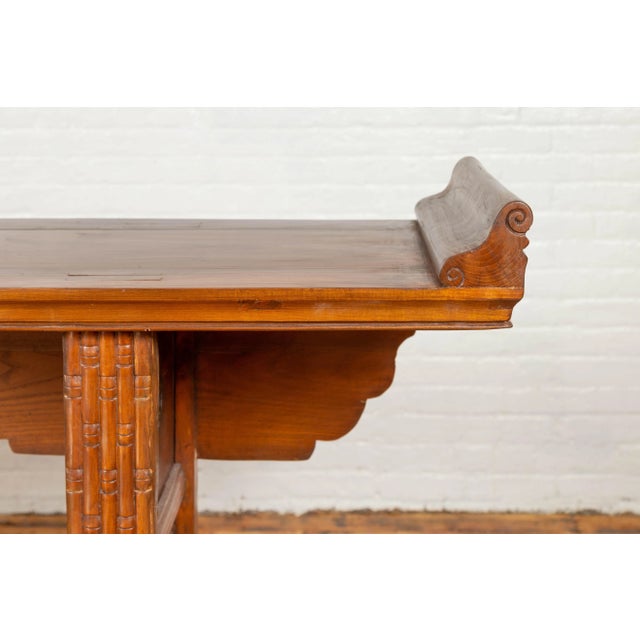 Qing Dynasty Altar Table with Bamboo Accents, Fretwork and Everted Flanges For Sale - Image 12 of 13