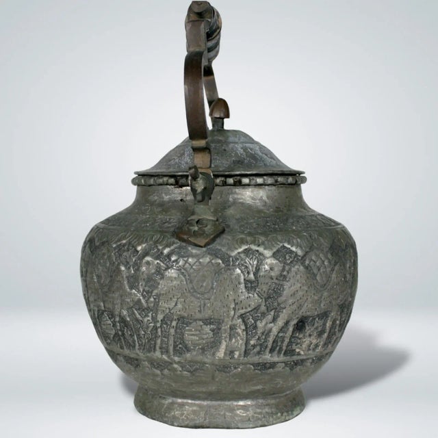 Late 19th Century Antique Middle Eastern Tea Pot, Hammered Metalware, 9" Tall For Sale - Image 5 of 9