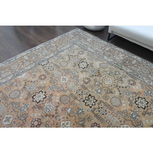 Textile 1960s Vintage Persian Handmade Wool Cotton Light Brown Area Rug For Sale - Image 7 of 11
