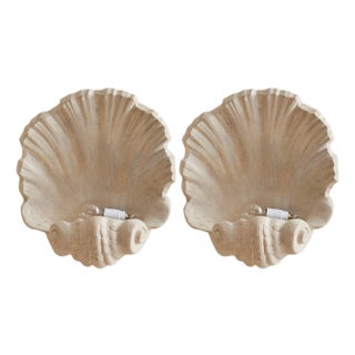 1940s French Plaster Scallop Shell Sconces - a Pair For Sale