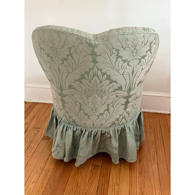 Green Petite Ladies Chair in Jacquard Damask Upholstery With Ruffled Skirt For Sale - Image 8 of 11
