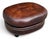 Brown Vintage Oval Brown Leather Ottoman With Brass Nailhead Trim and Rounded Feet For Sale - Image 8 of 10
