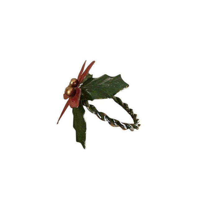 Mid 20th Century Vintage Tole Poinsettia Holiday Napkin Rings - Set of 6 For Sale - Image 5 of 6