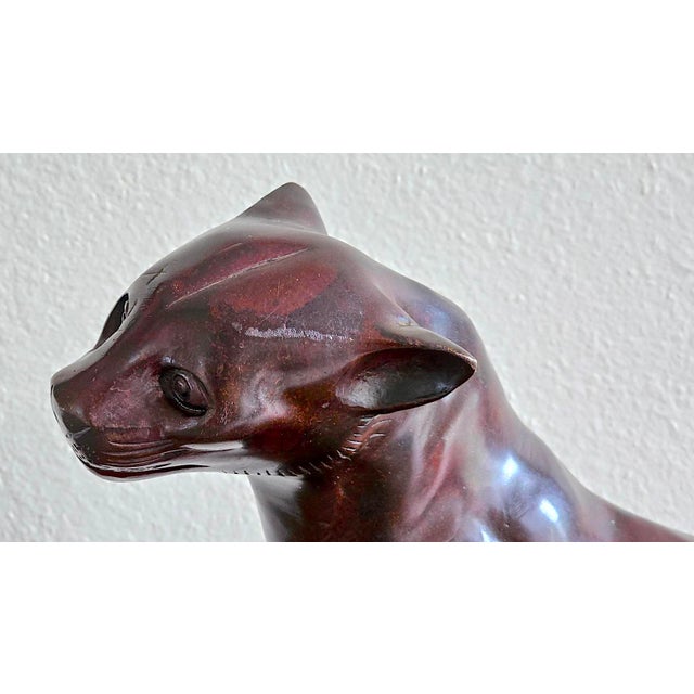 Art Deco Style Patinated Bronze Charging Panther Sculpture on Tiered Base – Hollywood Regency Statement Piece For Sale - Image 10 of 17