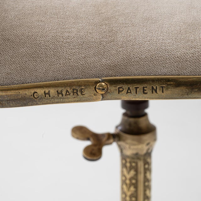 1920s French Brass Adjustable Stool With Upholstered Seat and Tripod Base For Sale - Image 14 of 18
