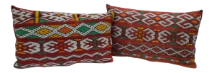 Vintage Colorful Berber-Patterned Moroccan Pillows- a Pair