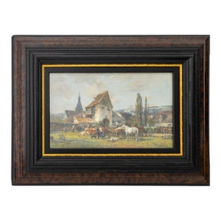 Karl Stuhlmuller "Market Scene" Oil on Panel For Sale