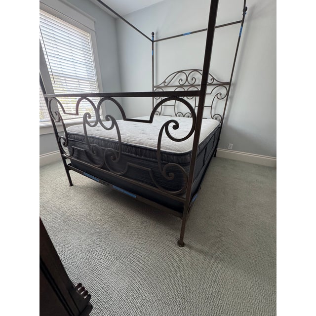 Iron 4 Poster Canopy Queen Bed Frame For Sale - Image 4 of 5