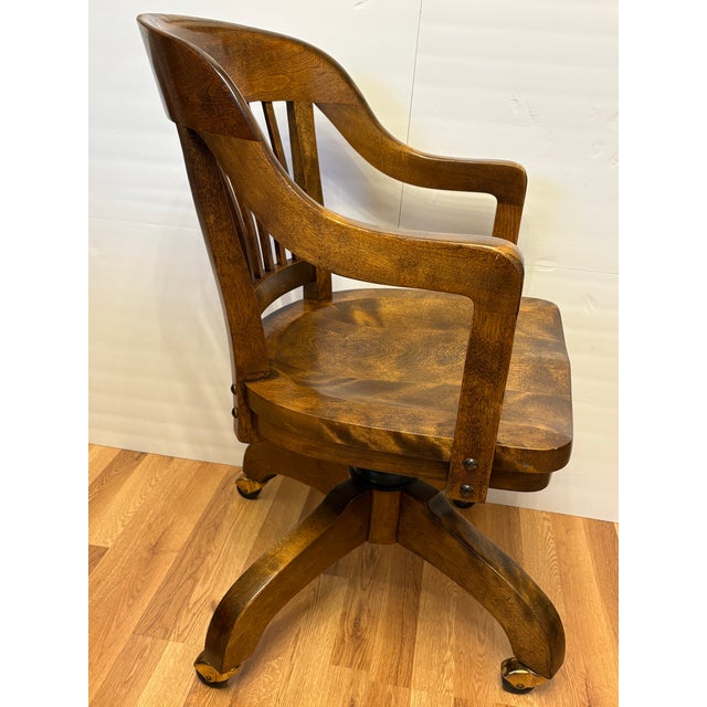 Early 20th Century Vintage Solid Oak Rolling and Swivel/Tilt Bankers Desk Chair For Sale In Boise - Image 6 of 6