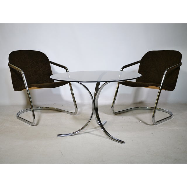Mid-Century Modern Mid-Century Cantilever Armchair and Coffee Table in Chrome and Smoked Glass, 1970s, Set of 3 For Sale - Image 3 of 12