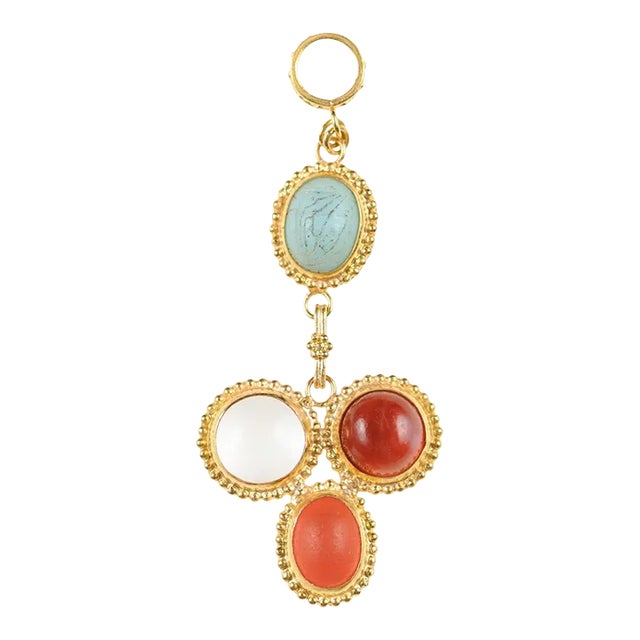 Antique Roman Glass & 21k Gold Drop Pendant For Sale